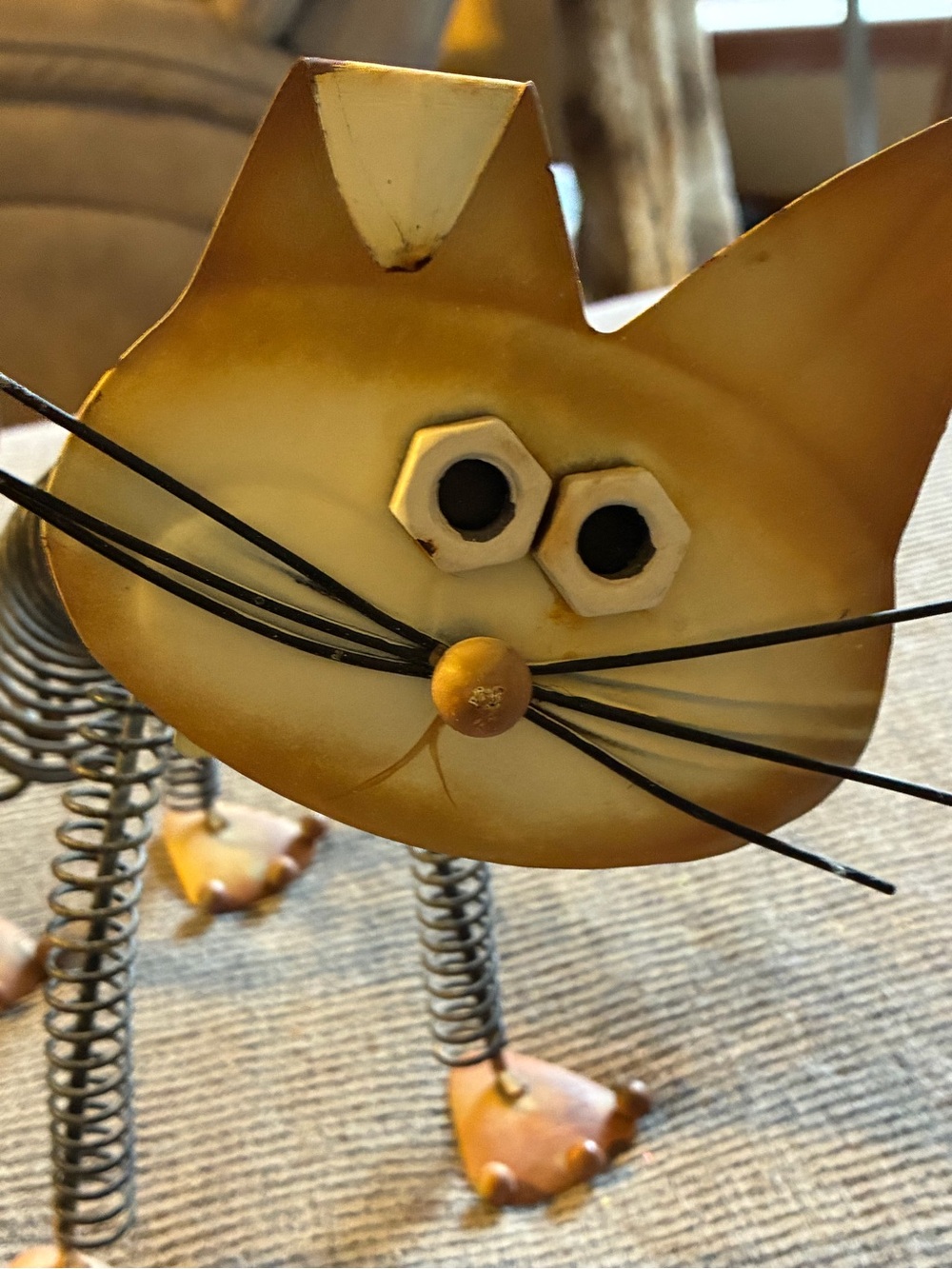 Decorative Metal Cat Figurine in Golden Yellow - Unbranded